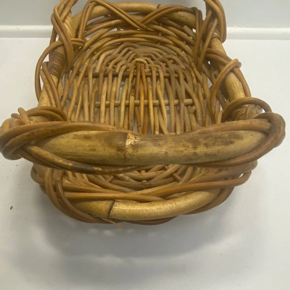 Vtg‎ Large Oval Wicker Rattan Basket Farmhouse Serving Tray Double Handle